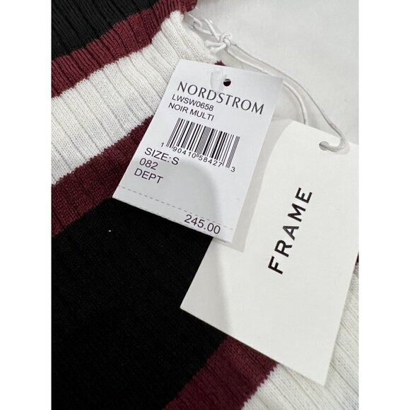 NWT FRAME Size S Noir Multi Striped Wool Blend Ruffle Sleeve Sweater MSRP $245 - Picture 3 of 12